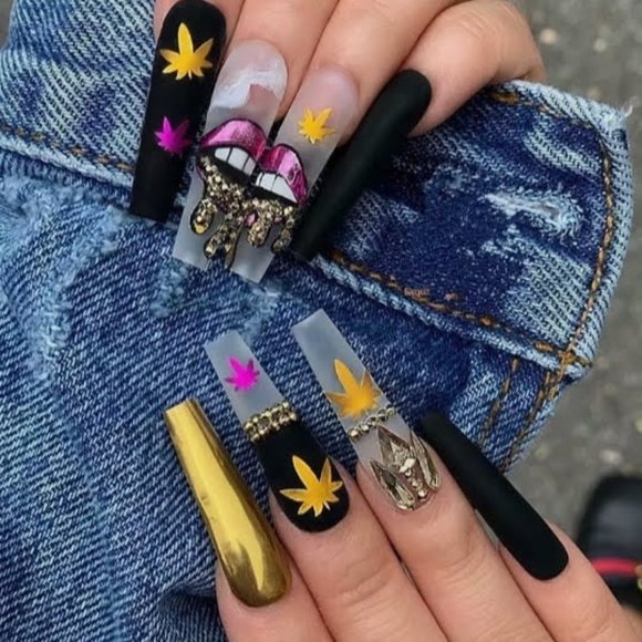 *420!* Handmade Hard Gel XXL Coffin Press On Nails - Picture 1 of 4